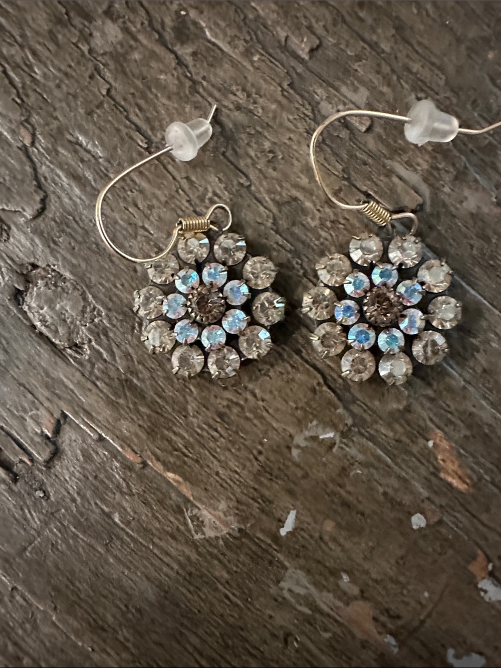 Lizpalcios Gold-Tone Floral Earrings with Clear and Tan-Aurora Crystals